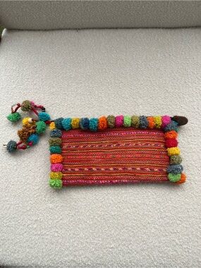 Colorful Pom-Pom Woven Clutch